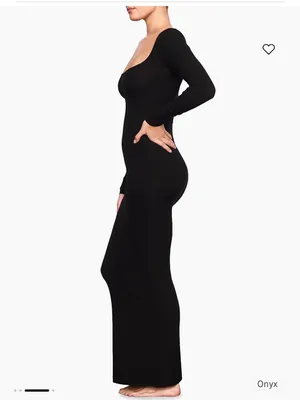 SKIMS Soft Lounge Long Sleeve Ribbed Maxi Dress Black‎ Onyx thumbnail 4
