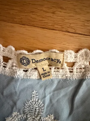 L - Democracy - Light Blue Boho Tunic with Cream Crochet Trim thumbnail 8