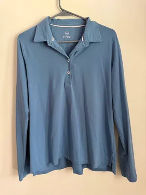 Renwick Pima Cotton Polo Top Women's Large Blue Long Sleeve Collared Shirt Golf thumbnail 1