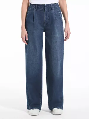 Lands' End Women's Soft Denim High Rise Pleated Wide Leg Trousers thumbnail 3