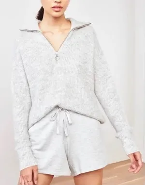 Quince Baby Alpaca Wool Quarter Zip Sweater Light Gray Quiet Luxury Preppy Large thumbnail 1