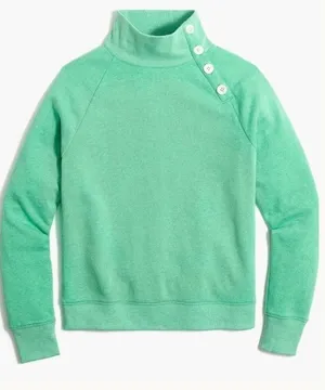 J.Crew Button Collar‎ Pullover Sweatshirt Cloudspun Fleece Vintage Kelly Green M thumbnail 1