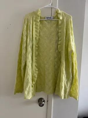 Rumored Bright Yellow Ruffle Trim Cardigan thumbnail 3