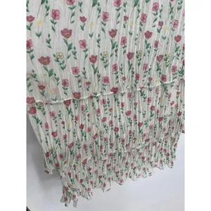UMGEE Floral Tiered Maxi Skirt Women L White Pink Pleated Lined Chiffon‎ Cottage thumbnail 2