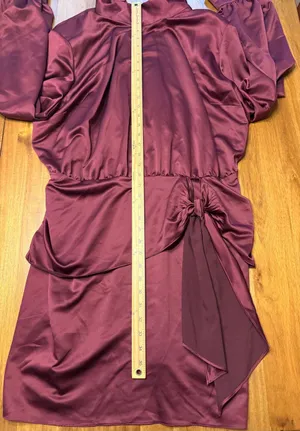 Asos Design Curve Burgundy Satin Mini Dress Tie Waist High Neck Womens Size 18 thumbnail 10