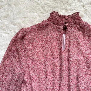 Bardot Dress Georgette Soft Floral Tiered Shirred Mini Long Sleeve Pink M thumbnail 7