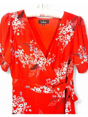 Lulus Women’s All the Sweetness Floral Print Puff Sleeve Midi Wrap Dress Size M thumbnail 8