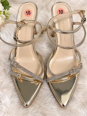 Wild Diva Women's Rhinestone Embellished Straps Formal Stiletto High Heels thumbnail 1