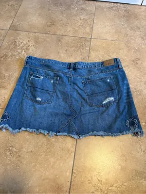 American Eagle Outfitters Blue Denim Distressed Floral Mini Skirt thumbnail 4