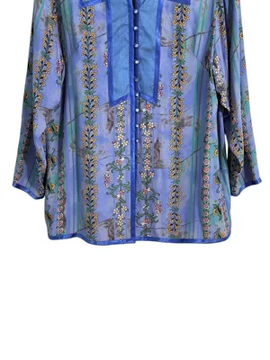 Maggie Shepherd Blue Floral Button Front Blouse Boho Top M Size M thumbnail 5