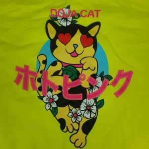 Doja Cat Cropped Graphic Pullover Sweatshirt Highlighter‎ Yellow Women Sz M NWOT thumbnail 2