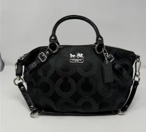 Coach Madison Dotted Op Art Sophia Satchel Bag Black Patent Trim Women Small thumbnail 1