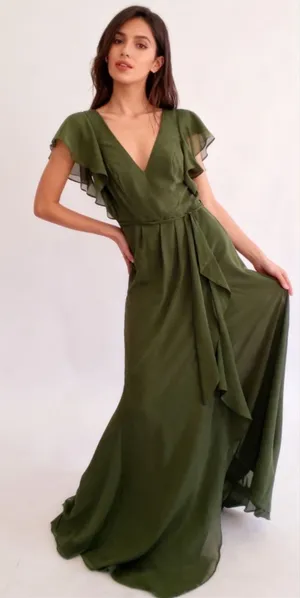David's Bridal Gorgeous double layered chiffon flutter sleeve dress thumbnail 1