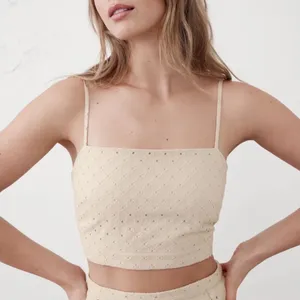 Banana‎ Republic Eyelet Cropped Cami Top Cream Medium Cotton Clean Girl Summer thumbnail 1