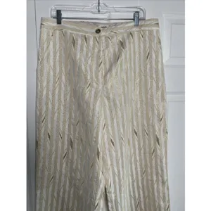 Porridge Gold Stripe Wide Leg‎ Pants Womens Size 10 White Jacquard High Rise thumbnail 4