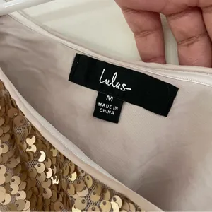 Lulus NWOT Spectacular Matte Gold Sequin One-Shoulder Side-Tie Crop Top Size M thumbnail 12