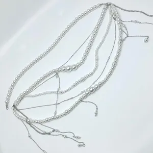 Y2K Coquette White Faux Pearl Layered Draped Chain Belt, 31.5 Inches, X7GA1139 thumbnail 8