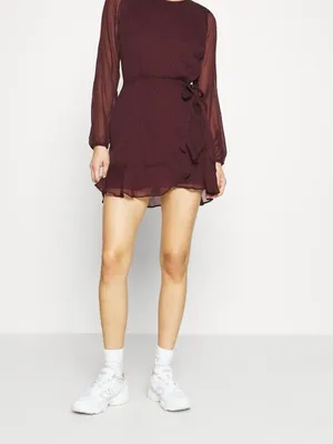 Abercrombie & Fitch Burgundy Long-Sleeve Wrap Mini Dress - Size: Extra Small thumbnail 12