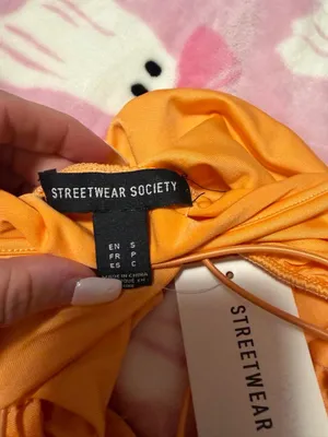 Streetwear Society Asymmetrical Spaghetti Strap Mini Dress in orange thumbnail 4