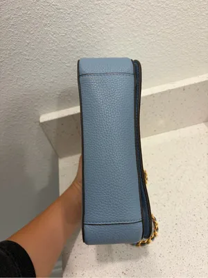Tory Burch Britten Pebbled Leather Convertible Shoulder Bag Blue Purse EUC thumbnail 3