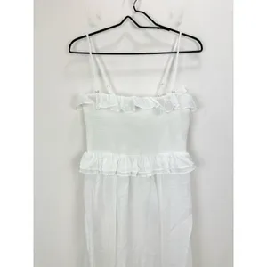 NEW J.Crew Ravenna Dress Ramie Ruffle Lightweight Smocked Midi White Small thumbnail 8