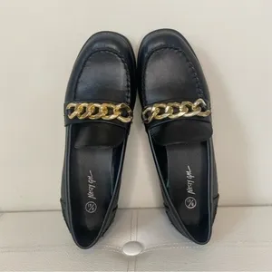 Nasty Gal Black Faux Leather Chunky Loafer with Gold Thick Chain Size 8 thumbnail 10