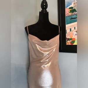 NWOT House of CB Champagne Silver Leia Backless Slip Dress Gown Sz M thumbnail 3