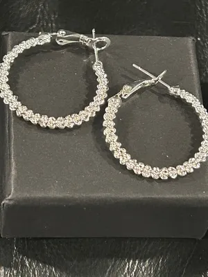 Silver Crystal Pave Hoop Earrings - Sparkling Silver Hoop Earrings thumbnail 2