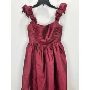 Lulus Poised Passion Wine Red Taffeta Pleated Ruffled Midi Dress Large NWT thumbnail 6