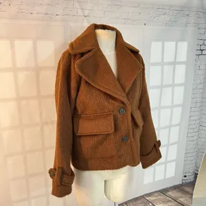 A New Day Brown Two Button Spread Collar Lined Furry Jacket Size Small thumbnail 3