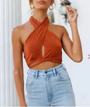 Hello Molly Crop Top Rust Colored thumbnail 1