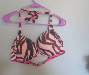 Victoria's Secret halter designed bikini bra top in pink, brown and black size 38C. thumbnail 1