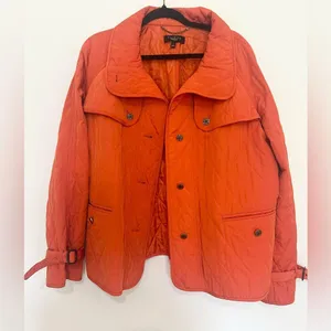 Talbots Diamond Quilted Chore Coat Jacket Pumpkin Orange Fall, Size Large thumbnail 1