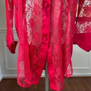 Vintage Gold Label Victoria’s Secret Red Lace Satin Night Shirt Pajamas S thumbnail 4