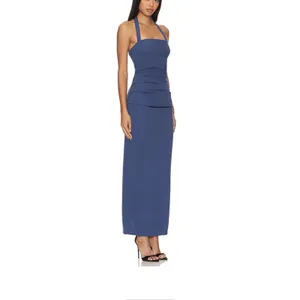 LIONESS 1999 Maxi Dress Blue Large L Halter Neck Ruched thumbnail 2