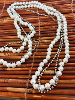 White House Black Market Multi-Strand White Pearl and Silver Chain Necklace 50” thumbnail 6
