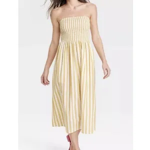 A New Day‎ | Woman's Yellow White Striped Smocked Sundress Midi Dress, Size S thumbnail 2