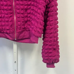 Jolie & Joy Popcorn Texture Cropped Bomber Jacket Magenta Pink Zip Up Medium thumbnail 5