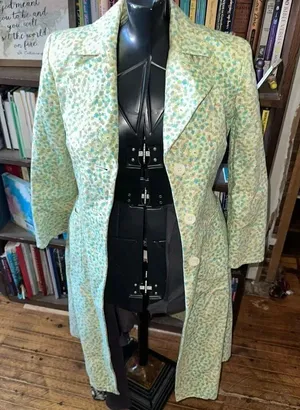 Express green & yellow vintage floral s belted trench coat thumbnail 1