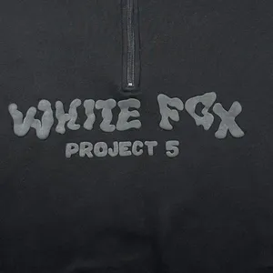 White Fox Project 5 Quarter Zip Pullover Black Oversized Sweatshirt M/L Graphic thumbnail 2