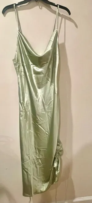 Satin Cowl Neck Slip Dress in Light Sage thumbnail 1