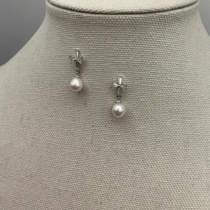 Silver Plated Pearl Cross Earrings thumbnail 3