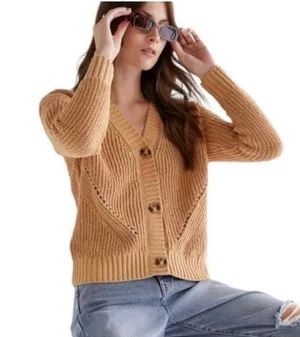 Francesca’s Mckayla short tan cardigan - large thumbnail 1