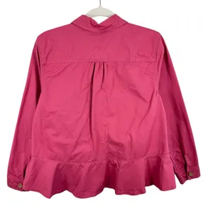 D & Co. 100% Cotton Pink‎ Collared Peplum Button Up Lightweight Shacket Size M thumbnail 4