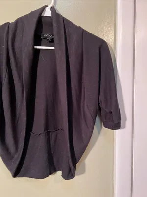 BCX Dress Women's‎ Size XS Bolero Short Sleeve Cropped Cardigan Sweater Black thumbnail 3