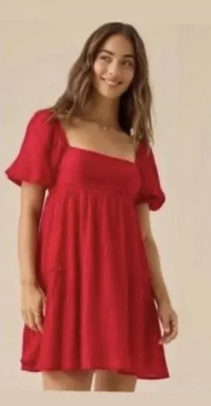 Altar'd State Marianne Mini Dress Red Women's XL New Ruffle Tiered Boho thumbnail 1