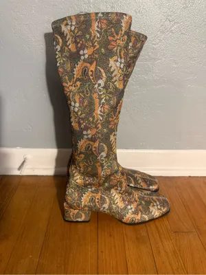 Chelsea and Violet Zayla Brocade Print Knee-High Women's Heel Boots thumbnail 2