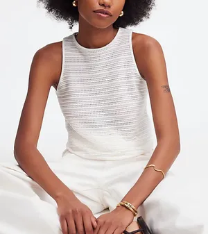 Madewell Crochet Knit Cutaway Tank Cropped Lighthouse Cotton Blend Cream XS NWT thumbnail 1