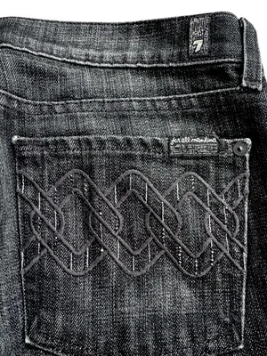 EUC 7 For All Mankind Dojo Bootcut Shimmer Pocket Long Inseam Jeans Black Sz. 28 thumbnail 8