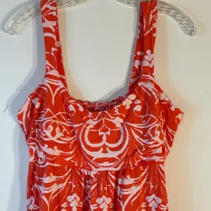 Fresh Produce Riviera Impromptu Dress XL Red Coral Abstract‎ Scroll Smocked USA thumbnail 8